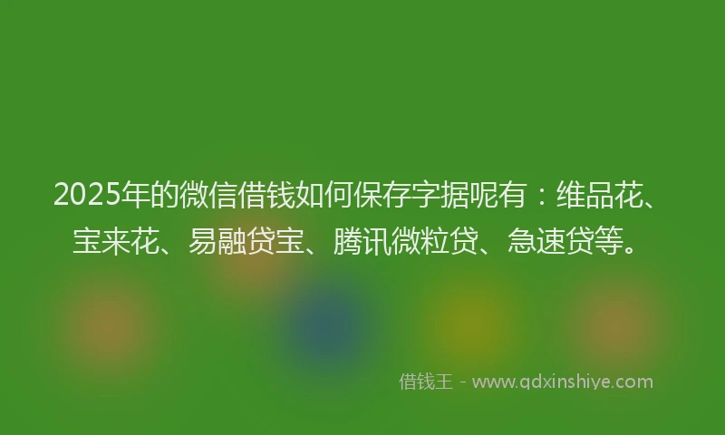2025年的微信借钱如何保存字据呢有：维品花、宝来花、易融贷宝、腾讯微粒贷、急速贷等。