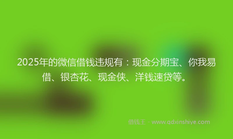 2025年的微信借钱违规有：现金分期宝、你我易借、银杏花、现金侠、洋钱速贷等。