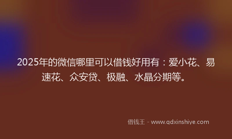 2025年的微信哪里可以借钱好用有：爱小花、易速花、众安贷、极融、水晶分期等。