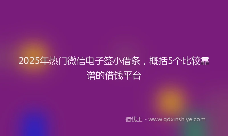 2025年热门微信电子签小借条，概括5个比较靠谱的借钱平台