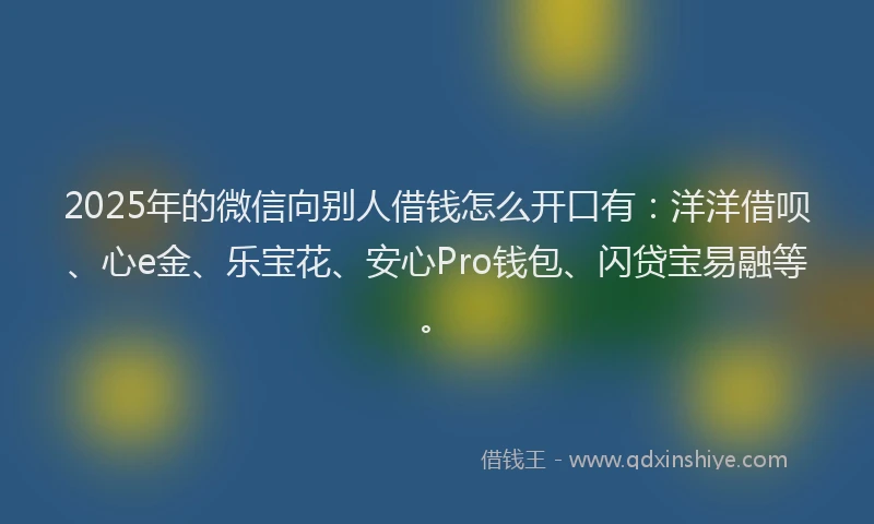 2025年的微信向别人借钱怎么开口有：洋洋借呗、心e金、乐宝花、安心Pro钱包、闪贷宝易融等。