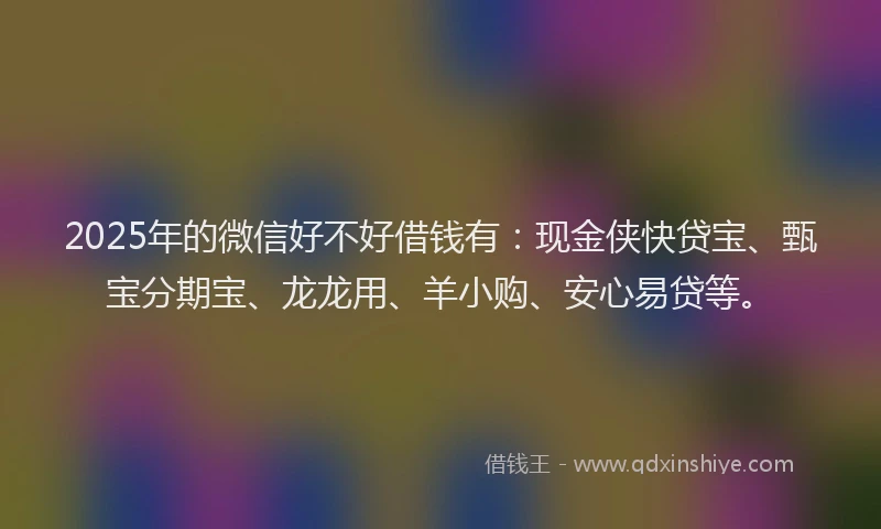 2025年的微信好不好借钱有：现金侠快贷宝、甄宝分期宝、龙龙用、羊小购、安心易贷等。