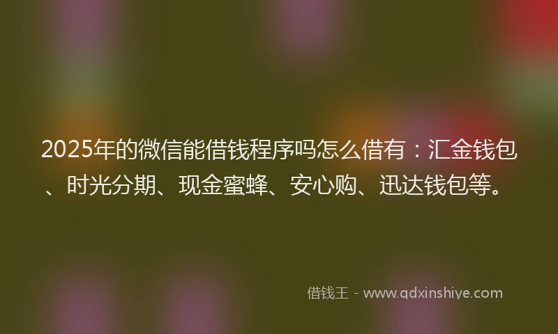 2025年的微信能借钱程序吗怎么借有：汇金钱包、时光分期、现金蜜蜂、安心购、迅达钱包等。