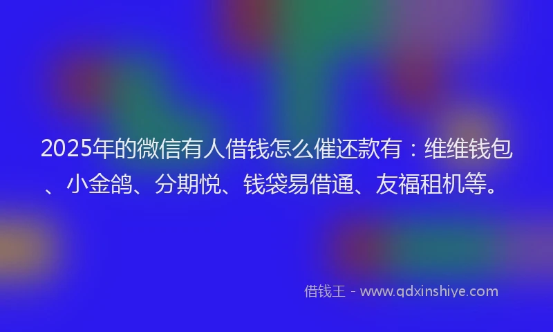 2025年的微信有人借钱怎么催还款有：维维钱包、小金鸽、分期悦、钱袋易借通、友福租机等。