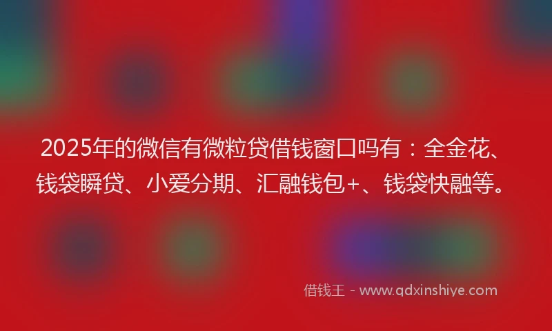 2025年的微信有微粒贷借钱窗口吗有：全金花、钱袋瞬贷、小爱分期、汇融钱包+、钱袋快融等。