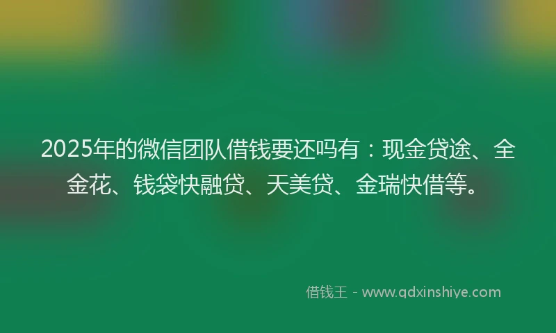 2025年的微信团队借钱要还吗有：现金贷途、全金花、钱袋快融贷、天美贷、金瑞快借等。