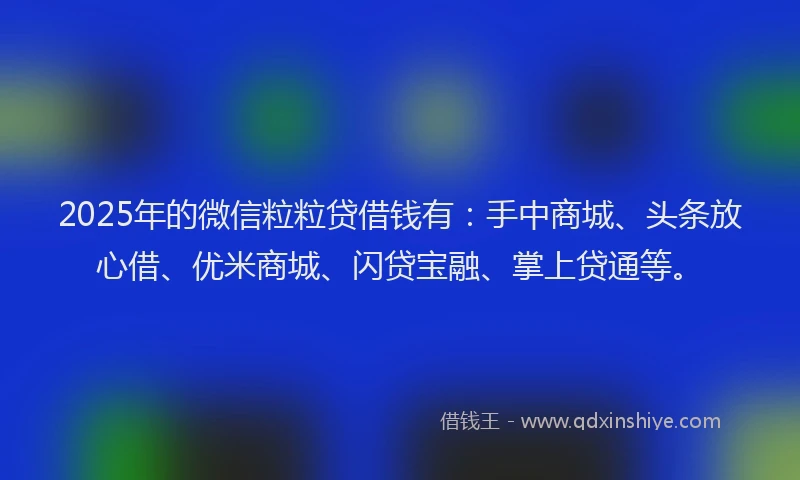 2025年的微信粒粒贷借钱有：手中商城、头条放心借、优米商城、闪贷宝融、掌上贷通等。