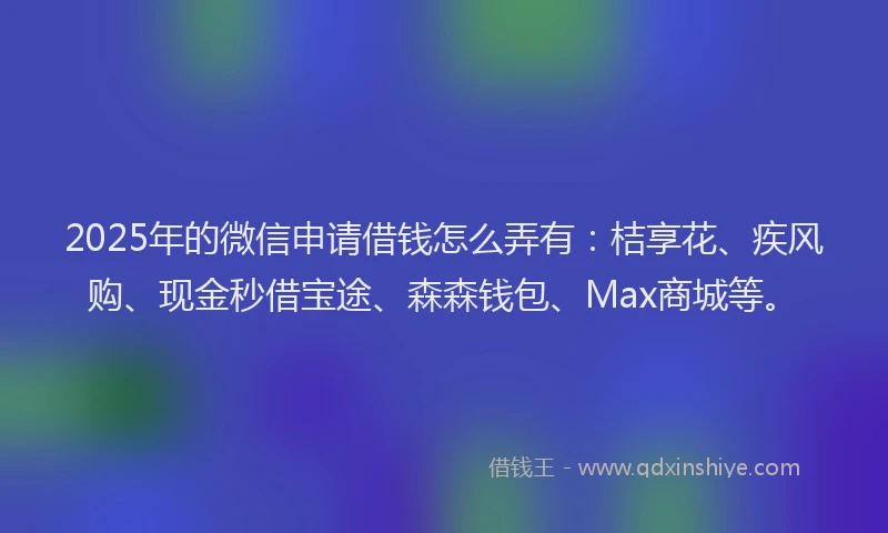 2025年的微信申请借钱怎么弄有：桔享花、疾风购、现金秒借宝途、森森钱包、Max商城等。