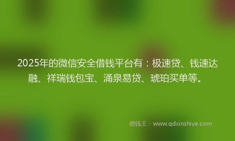 2025年的微信安全借钱平台有：极速贷、钱速达融、祥瑞钱包宝、涌泉易贷、琥珀买单等。