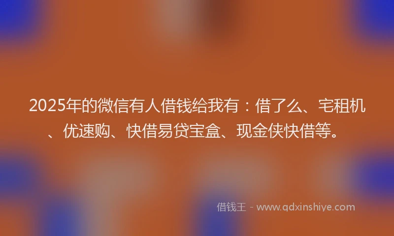 2025年的微信有人借钱给我有：借了么、宅租机、优速购、快借易贷宝盒、现金侠快借等。