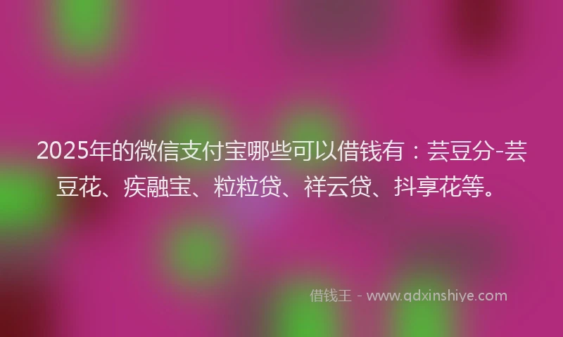 2025年的微信支付宝哪些可以借钱有：芸豆分-芸豆花、疾融宝、粒粒贷、祥云贷、抖享花等。