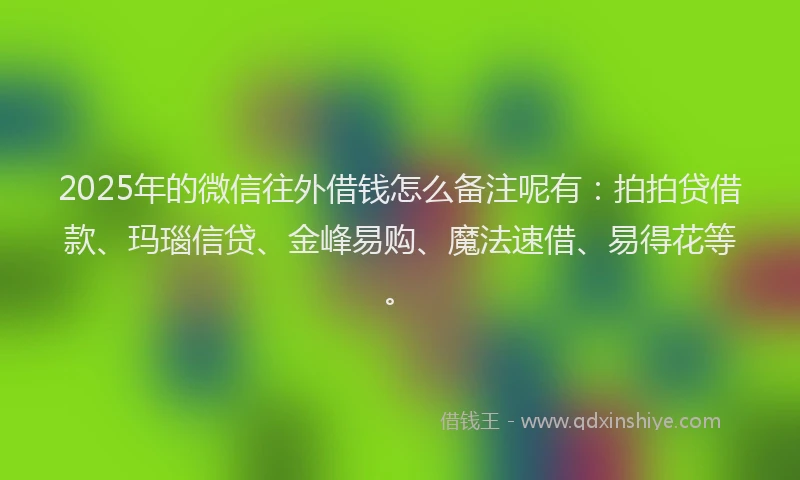2025年的微信往外借钱怎么备注呢有：拍拍贷借款、玛瑙信贷、金峰易购、魔法速借、易得花等。