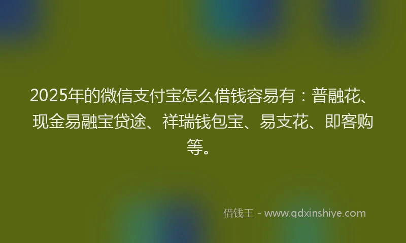 2025年的微信支付宝怎么借钱容易有：普融花、现金易融宝贷途、祥瑞钱包宝、易支花、即客购等。