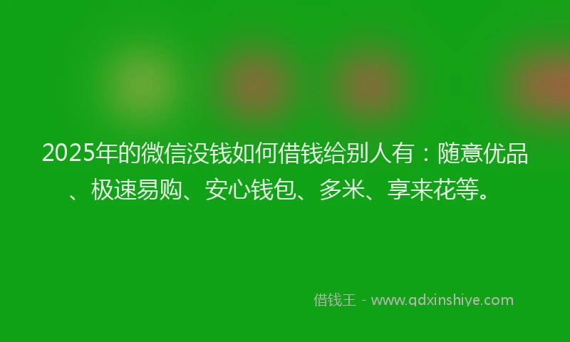 2025年的微信没钱如何借钱给别人有：随意优品、极速易购、安心钱包、多米、享来花等。