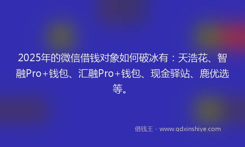 2025年的微信借钱对象如何破冰有：天浩花、智融Pro+钱包、汇融Pro+钱包、现金驿站、鹿优选等。