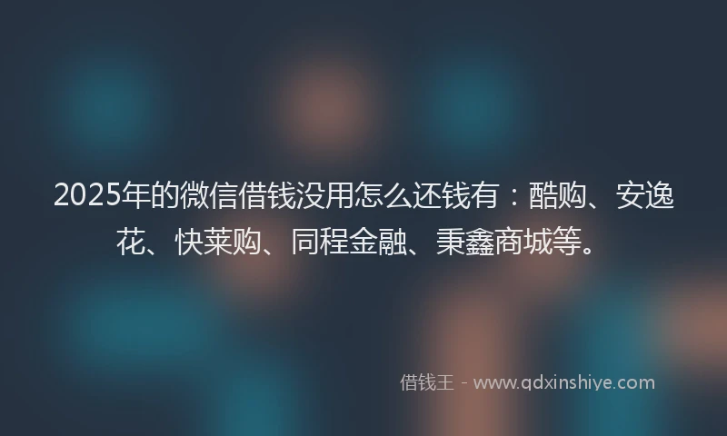 2025年的微信借钱没用怎么还钱有：酷购、安逸花、快莱购、同程金融、秉鑫商城等。