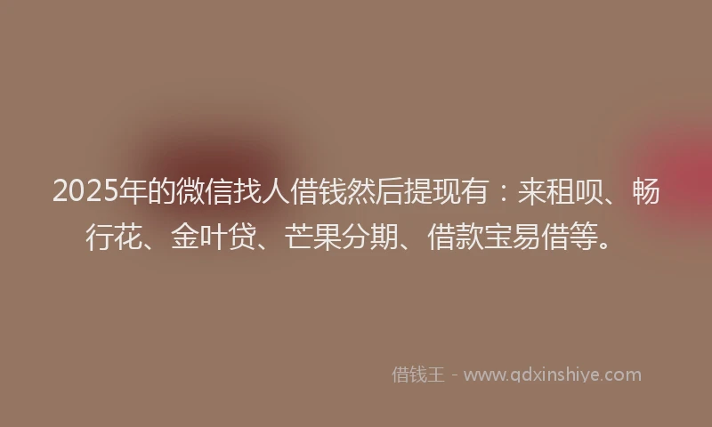 2025年的微信找人借钱然后提现有：来租呗、畅行花、金叶贷、芒果分期、借款宝易借等。