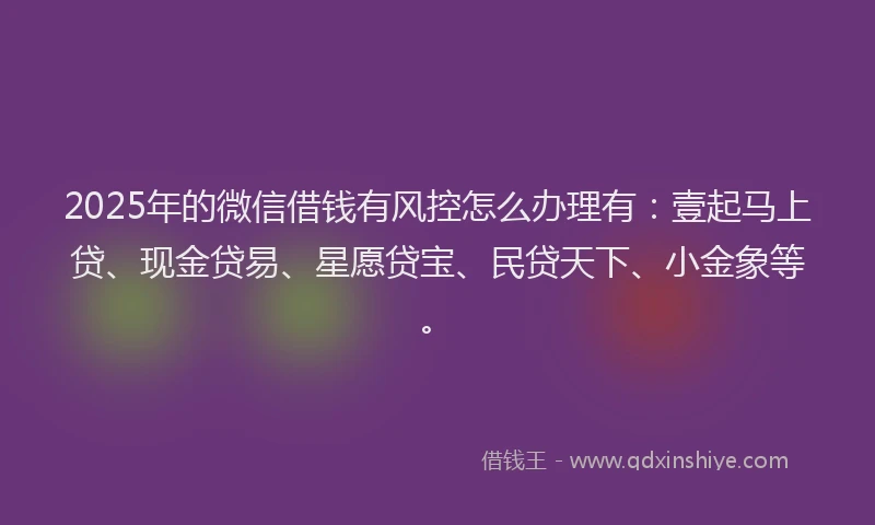 2025年的微信借钱有风控怎么办理有：壹起马上贷、现金贷易、星愿贷宝、民贷天下、小金象等。