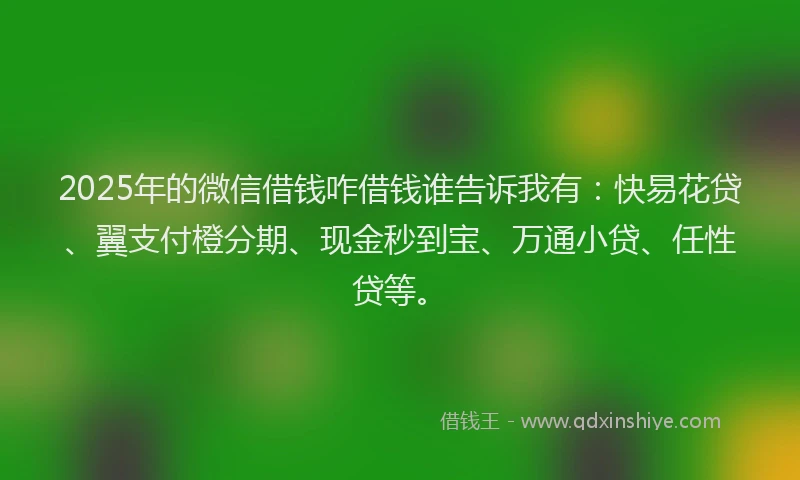 2025年的微信借钱咋借钱谁告诉我有：快易花贷、翼支付橙分期、现金秒到宝、万通小贷、任性贷等。