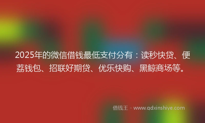 2025年的微信借钱最低支付分有：读秒快贷、便荔钱包、招联好期贷、优乐快购、黑鲸商场等。