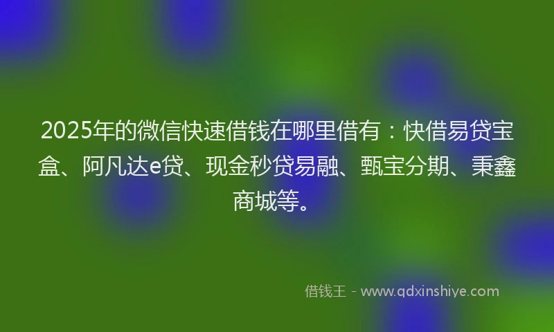 2025年的微信快速借钱在哪里借有：快借易贷宝盒、阿凡达e贷、现金秒贷易融、甄宝分期、秉鑫商城等。