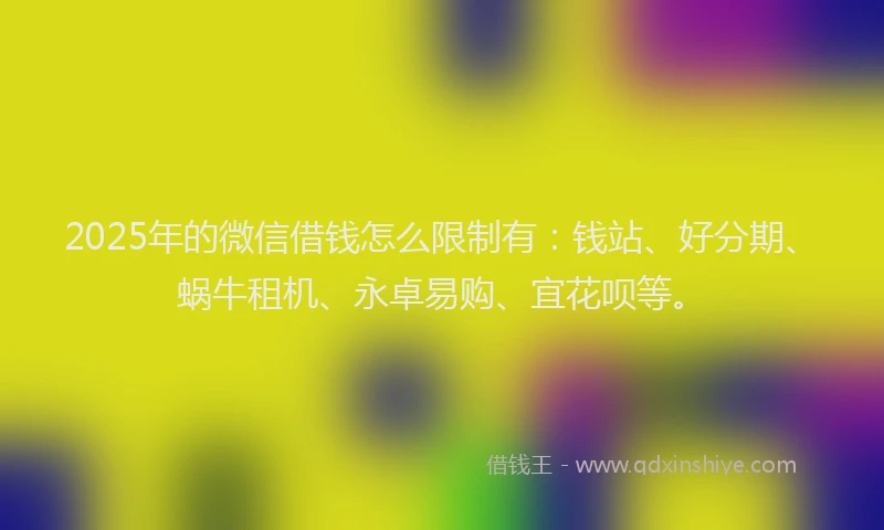 2025年的微信借钱怎么限制有：钱站、好分期、蜗牛租机、永卓易购、宜花呗等。