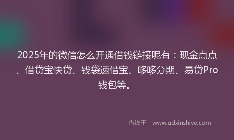 2025年的微信怎么开通借钱链接呢有：现金点点、借贷宝快贷、钱袋速借宝、哆哆分期、易贷Pro钱包等。