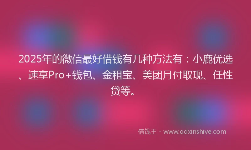 2025年的微信最好借钱有几种方法有：小鹿优选、速享Pro+钱包、金租宝、美团月付取现、任性贷等。