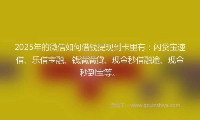 2025年的微信如何借钱提现到卡里有：闪贷宝速借、乐借宝融、钱满满贷、现金秒借融途、现金秒到宝等。