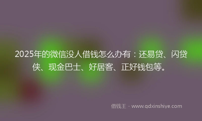 2025年的微信没人借钱怎么办有：还易贷、闪贷侠、现金巴士、好居客、正好钱包等。