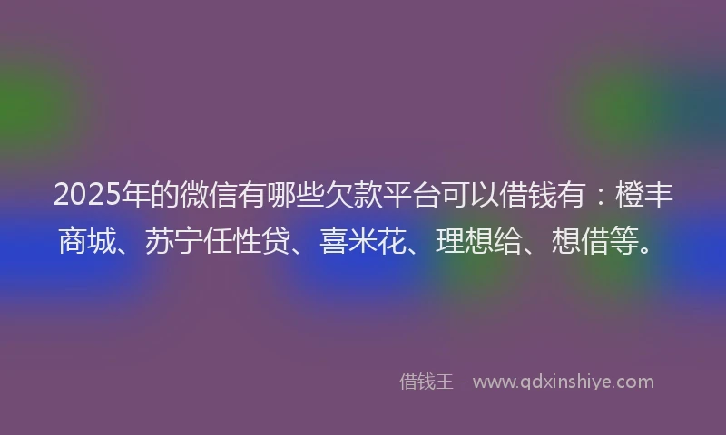 2025年的微信有哪些欠款平台可以借钱有：橙丰商城、苏宁任性贷、喜米花、理想给、想借等。