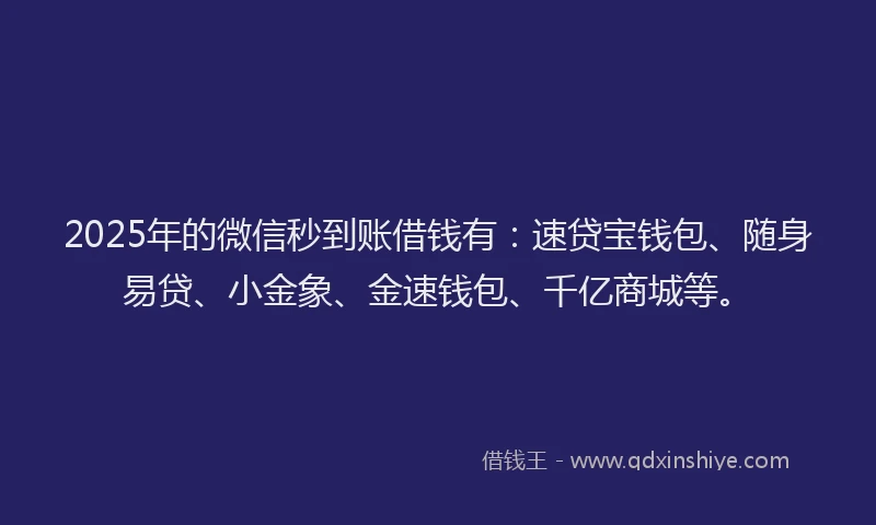 2025年的微信秒到账借钱有：速贷宝钱包、随身易贷、小金象、金速钱包、千亿商城等。