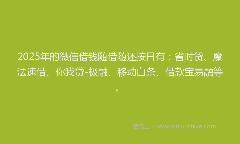 2025年的微信借钱随借随还按日有：省时贷、魔法速借、你我贷-极融、移动白条、借款宝易融等。