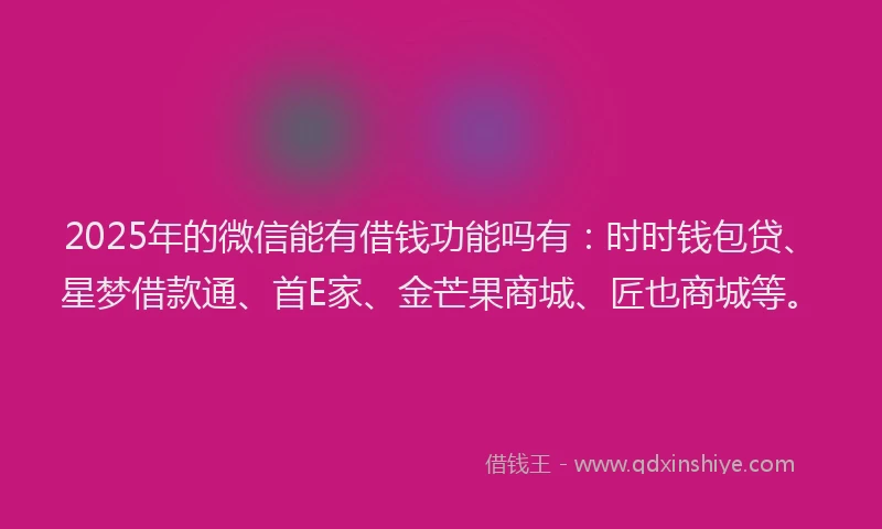 2025年的微信能有借钱功能吗有：时时钱包贷、星梦借款通、首E家、金芒果商城、匠也商城等。