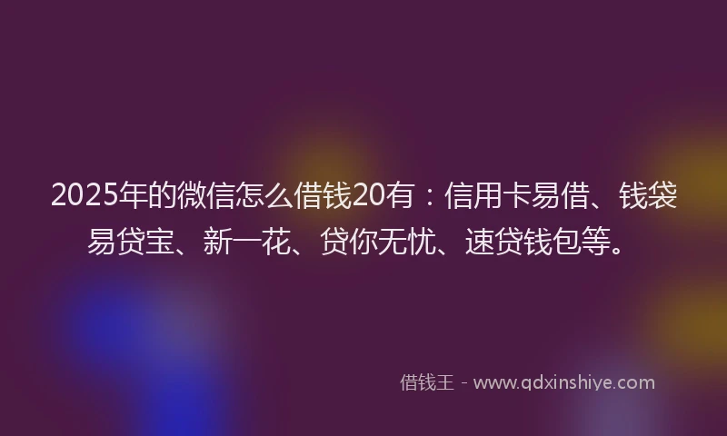2025年的微信怎么借钱20有：信用卡易借、钱袋易贷宝、新一花、贷你无忧、速贷钱包等。