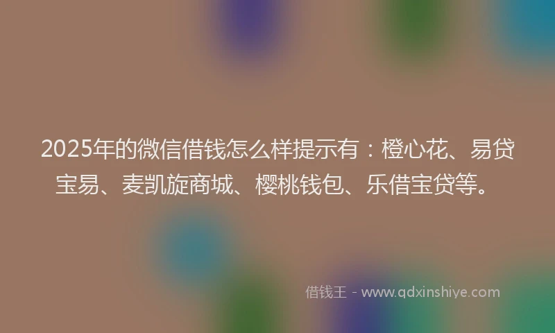 2025年的微信借钱怎么样提示有：橙心花、易贷宝易、麦凯旋商城、樱桃钱包、乐借宝贷等。