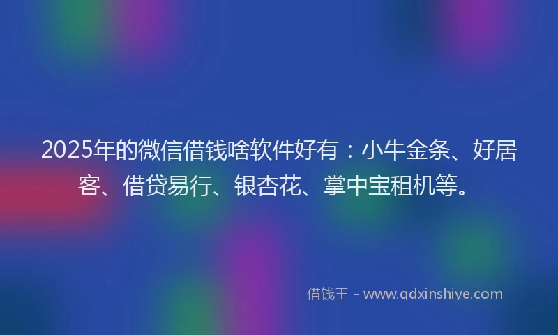 2025年的微信借钱啥软件好有：小牛金条、好居客、借贷易行、银杏花、掌中宝租机等。