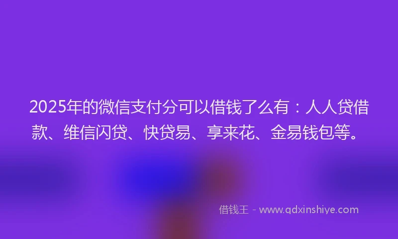 2025年的微信支付分可以借钱了么有：人人贷借款、维信闪贷、快贷易、享来花、金易钱包等。