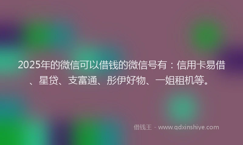2025年的微信可以借钱的微信号有：信用卡易借、星贷、支富通、彤伊好物、一姐租机等。