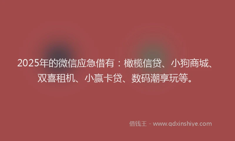 2025年的微信应急借有：橄榄信贷、小狗商城、双喜租机、小赢卡贷、数码潮享玩等。