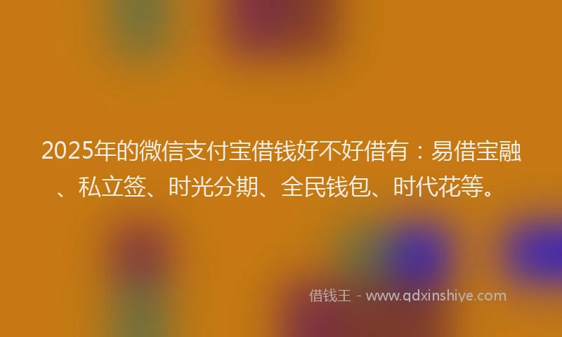 2025年的微信支付宝借钱好不好借有：易借宝融、私立签、时光分期、全民钱包、时代花等。