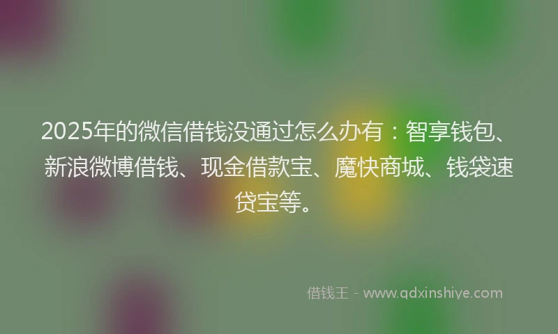 2025年的微信借钱没通过怎么办有：智享钱包、新浪微博借钱、现金借款宝、魔快商城、钱袋速贷宝等。