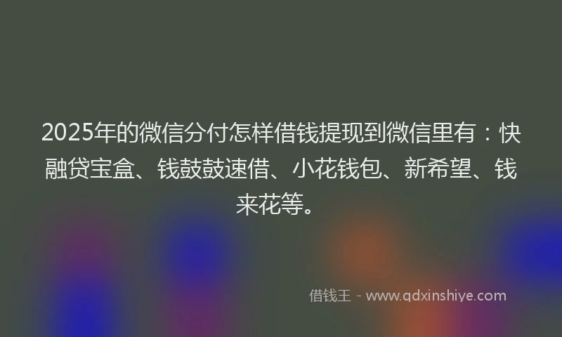 2025年的微信分付怎样借钱提现到微信里有：快融贷宝盒、钱鼓鼓速借、小花钱包、新希望、钱来花等。