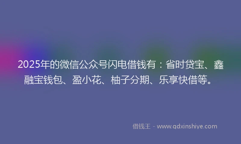 2025年的微信公众号闪电借钱有：省时贷宝、鑫融宝钱包、盈小花、柚子分期、乐享快借等。