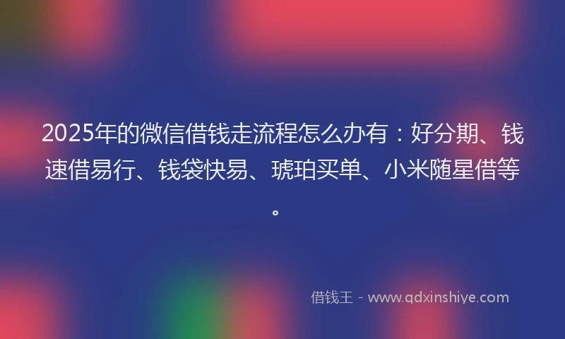 2025年的微信借钱走流程怎么办有：好分期、钱速借易行、钱袋快易、琥珀买单、小米随星借等。