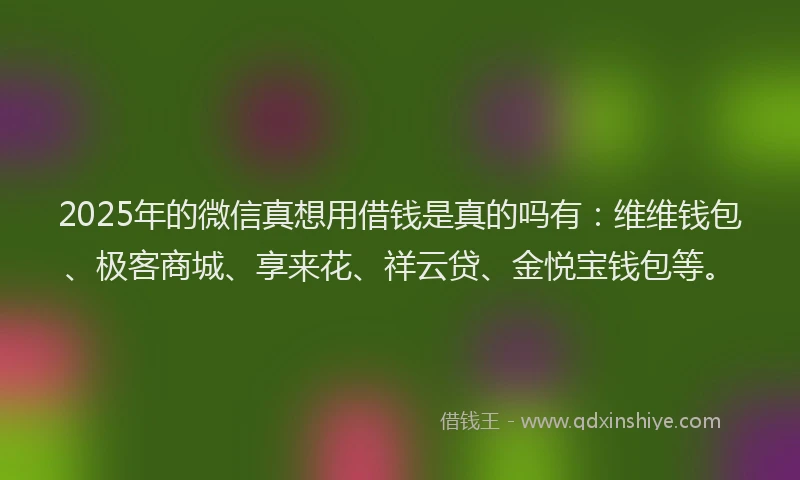 2025年的微信真想用借钱是真的吗有：维维钱包、极客商城、享来花、祥云贷、金悦宝钱包等。
