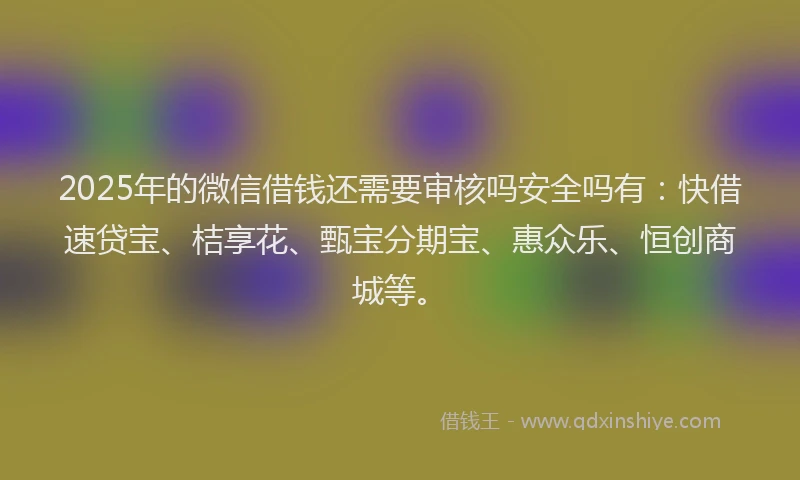 2025年的微信借钱还需要审核吗安全吗有：快借速贷宝、桔享花、甄宝分期宝、惠众乐、恒创商城等。