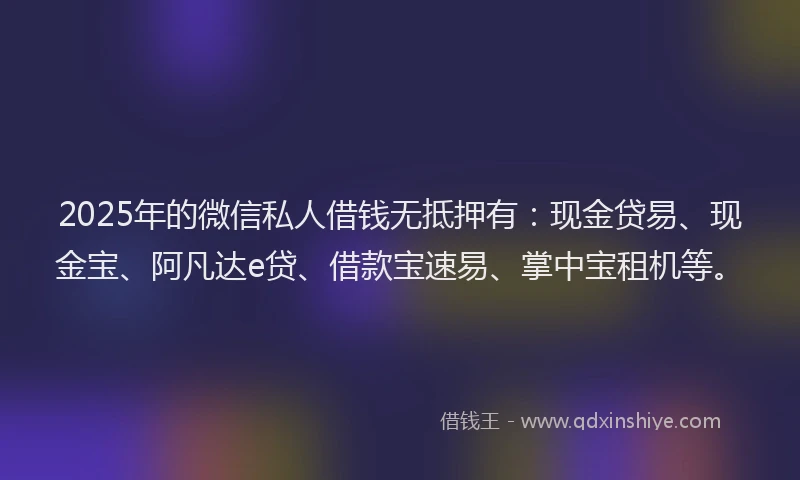 2025年的微信私人借钱无抵押有：现金贷易、现金宝、阿凡达e贷、借款宝速易、掌中宝租机等。