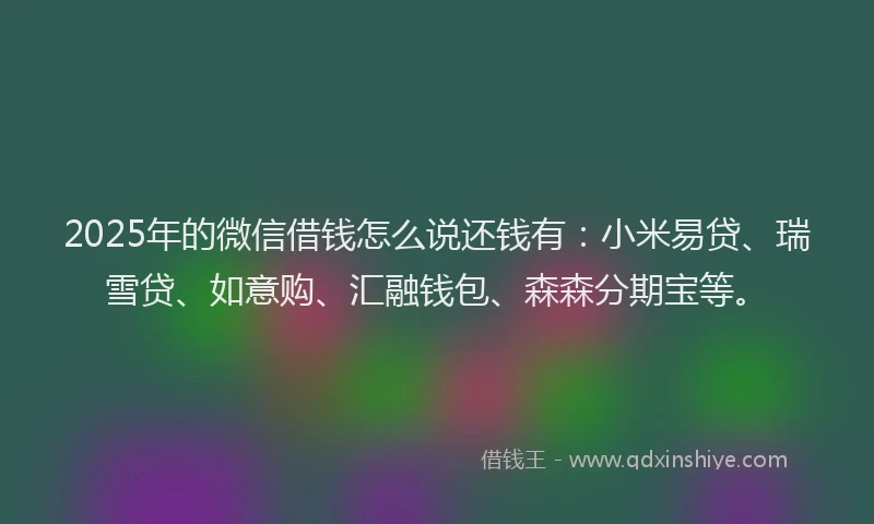 2025年的微信借钱怎么说还钱有：小米易贷、瑞雪贷、如意购、汇融钱包、森森分期宝等。