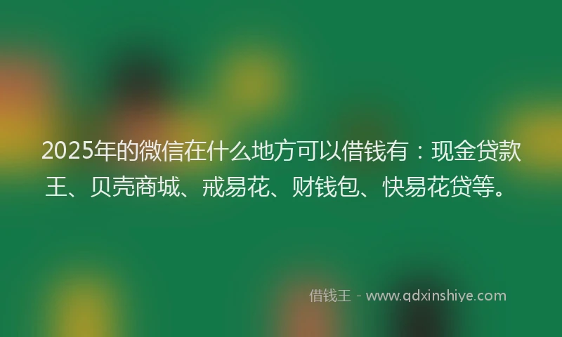 2025年的微信在什么地方可以借钱有：现金贷款王、贝壳商城、戒易花、财钱包、快易花贷等。
